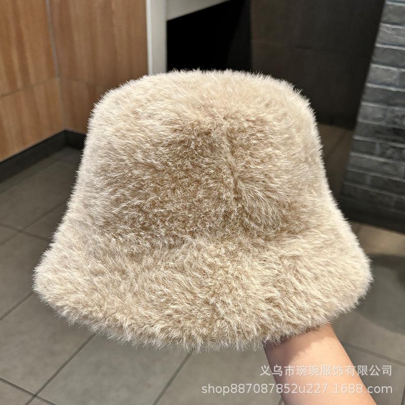 Autumn and winter solid color plush fisherman hat children popular simple bucket hat students big head circumference show washbasin hat