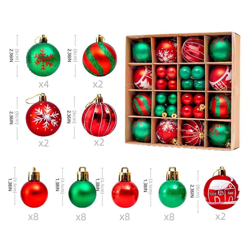 44-teiliges Weihnachtsbaum-Hängekugel-Set - 6cm Farbige Dekorationen