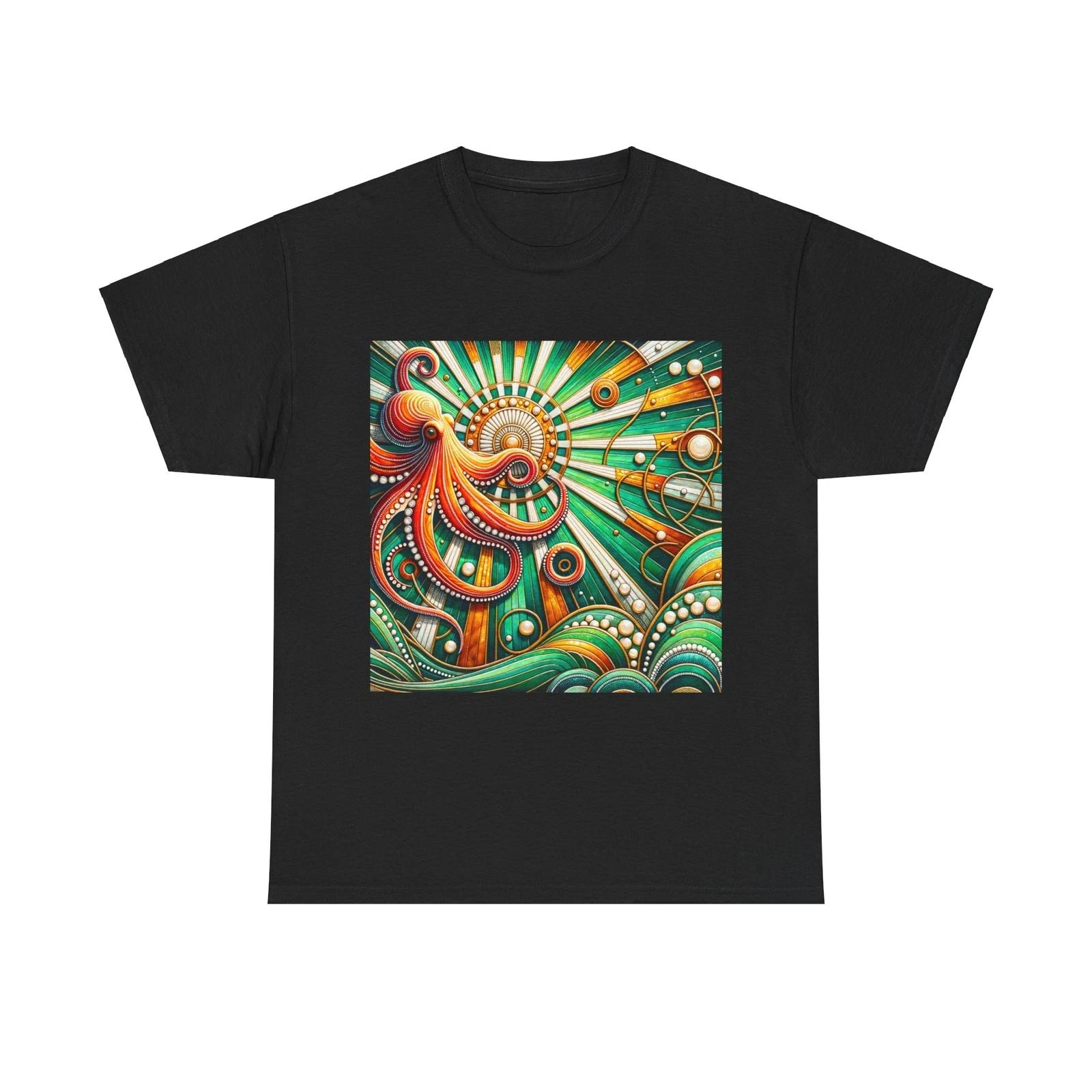 Unisex Adult T Shirt Emerald Octopus Art Deco Sunburst Painting Style Graphic M
