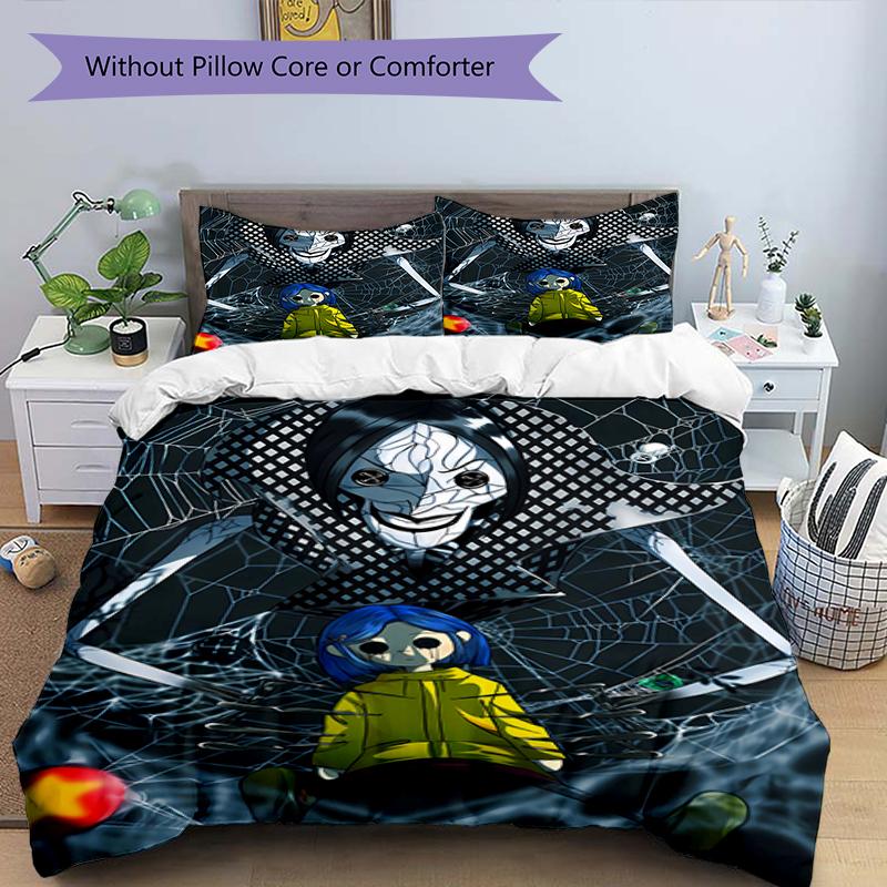3pcs Coraline (2) Design Cover Set - HD Printed Bedding with 1 Cover and 2 Pillowcases - Perfect for Home and Dorm Decor