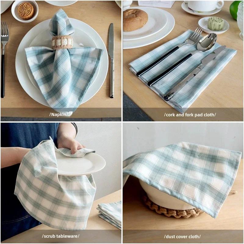 4PCS 30 x45cm 100% Cotton Washable Fabric Handmade soft Cloth Napkins Versatile  Lattice Square Tea Towel for Dinner Kitchen and Parties Decor
