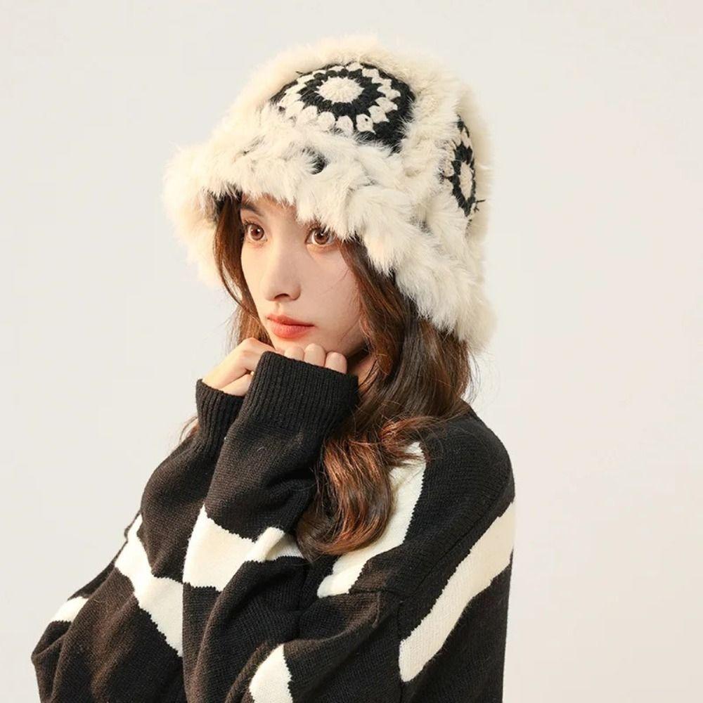 Plush Bucket Hat Cute Female Hats Portable Winter Knitted Hat Autumn/Winter