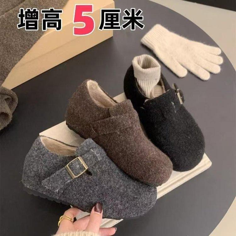 Mori Outer Wear Fluffy Shoes New Autumn and Winter Retro Round Head Felt Piled Birkenstocks