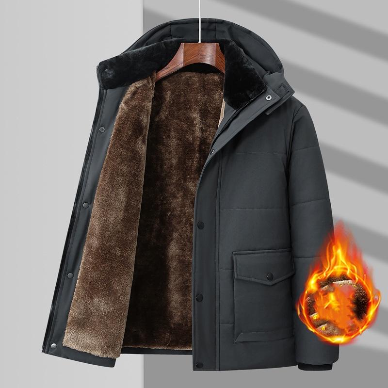 Men's Autumn Winter Parkas Fleece Cotton Thick Warm Puffer Hooded Jacket Fluffy Collar Waterproof Windbreaker Padded Coat Plus Size 8XL