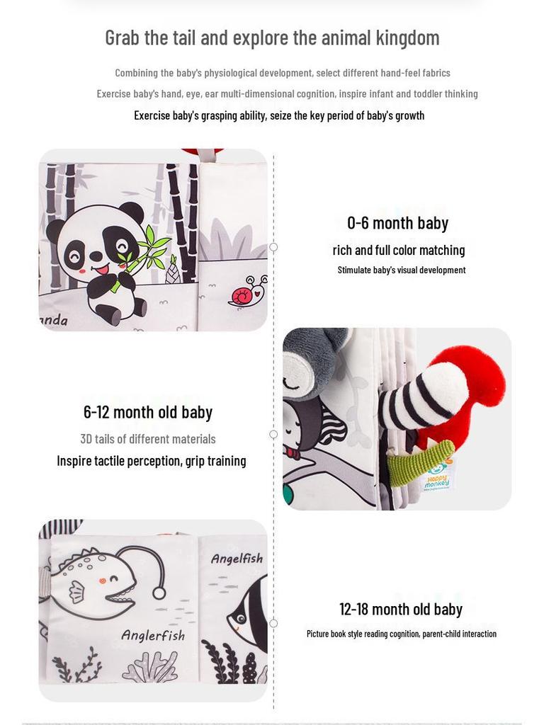 Early Education Baby Puzzle: Black and White Tear-Resistant Cloth Book with Tails