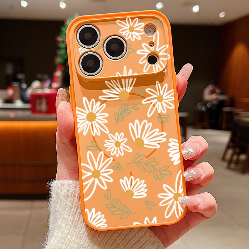 White Line Flowers Magnetic Phone Case For iPhone 17 Pro Max 16 15 14 13 Pro Max For Magsafe Wireless Charge TPU PC Back Cover