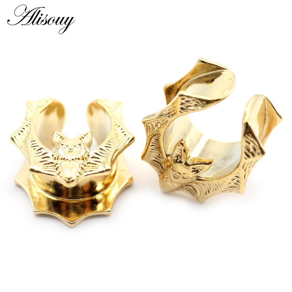 Alisouy 1PC Copper Alloy Casting Animal Bats Saddle Ear Tunnels Plugs Expander Stretcher Gauges Earrings Piercing Body Jewelry