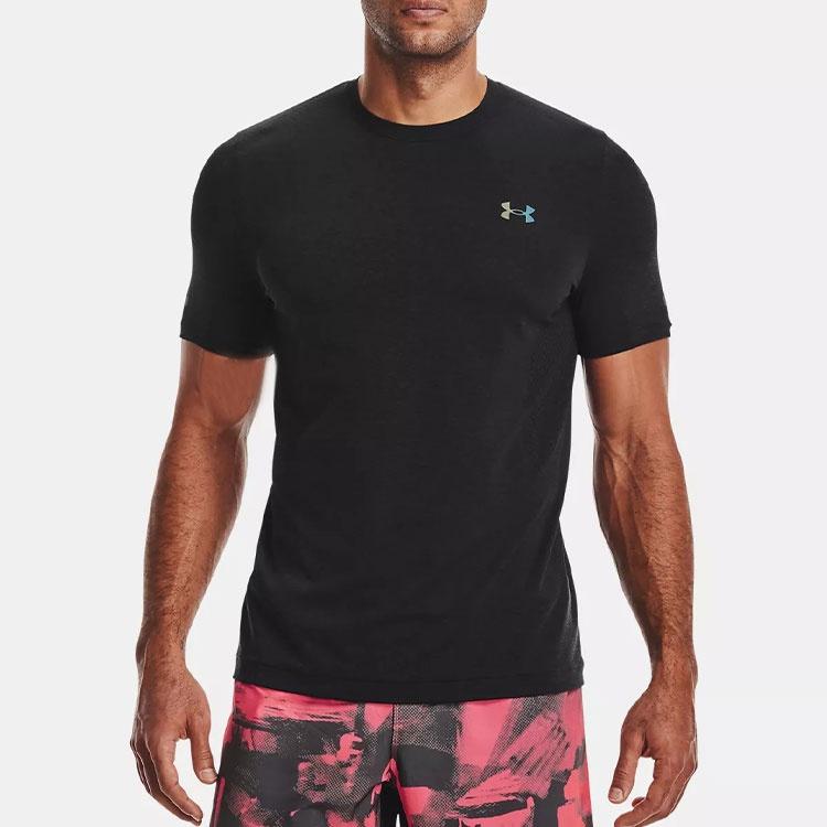 Men's Under Armour Rush Seamless Casual Sports Breathable Short Sleeve Black 1361130-001
