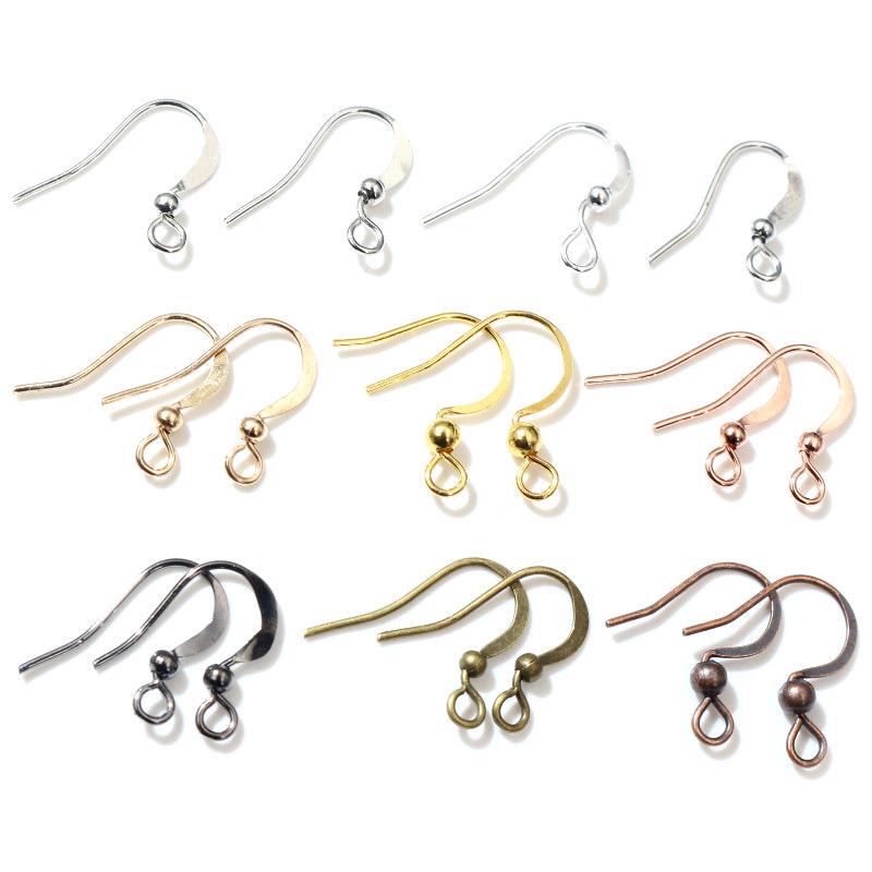 100 Pcs Copper Earring Hooks 19x18mm with Round Beads for DIY Handmade Jewelry Accessories, 20g