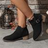 Foreign Trade Large Size Solid Color Medium Heel Short Boots Women's 2025 Autumn and Winter New British Style Elastic Belt Martin Boots Ankle