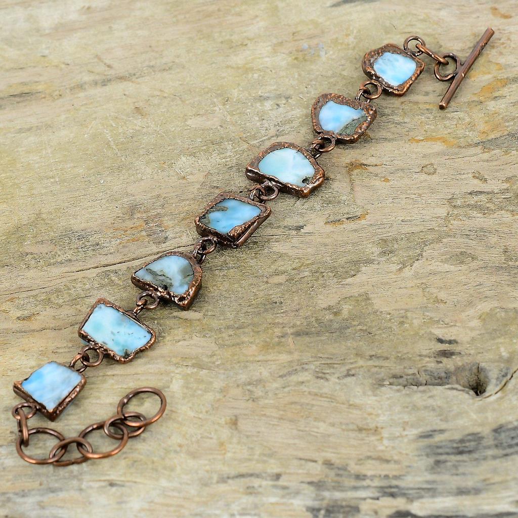 Larimar Rough Bracelet Electroformed Copper Bracelet Adjustable Chain Bracelet Electroformed Jewelry Handmade Gemstone Bracelet Gift For Her