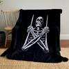 Skeleton Holding Drumsticks Patterned Blanket, Flannel, Suitable for All Seasons, Home Decor, Warm and Cozy