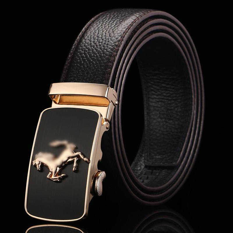 Brown Open Edge Cowhide Belt  Men's Real Cowhide Business Casual Automatic Buckle Belt