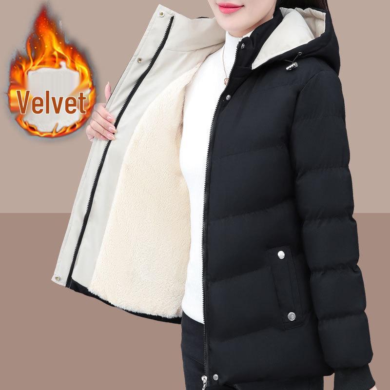 

Зимняя хлопковая куртка с капюшоном на флисе для мам среднего возраста - Толстая, теплая верхняя одежда 4XL чёрный