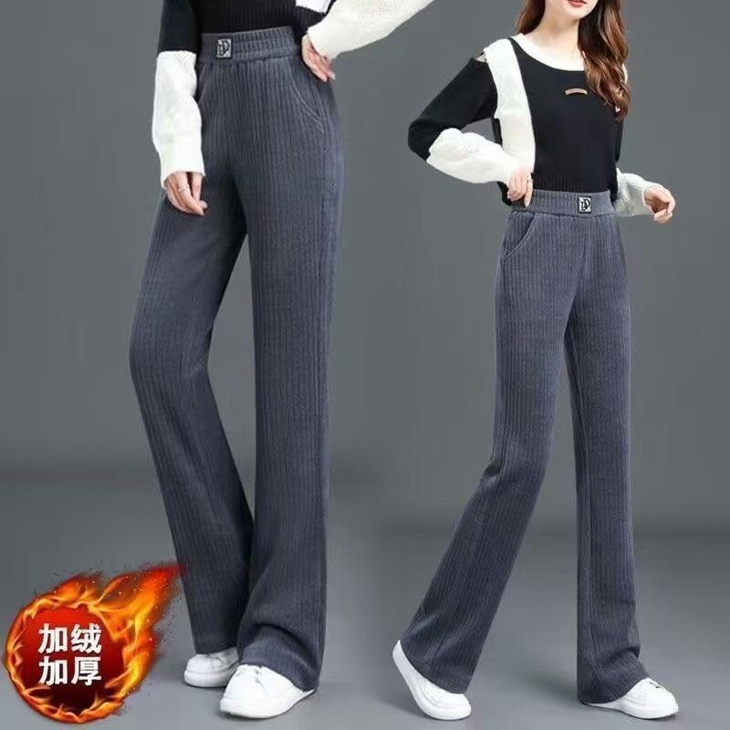 Jesienno-zimowe luźne spodnie z wysokim stanem o prostych nogawkach dla kobiet, spodnie z szerokimi nogawkami, spodnie casualowe dla kobiet