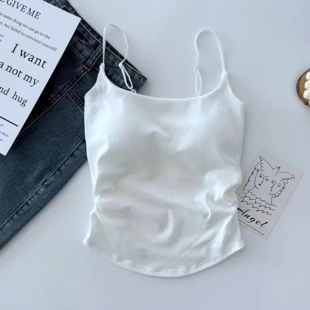 Desirable Hot Girl Pleated Strap Camisole with Chest Pad and Beautiful Back Design