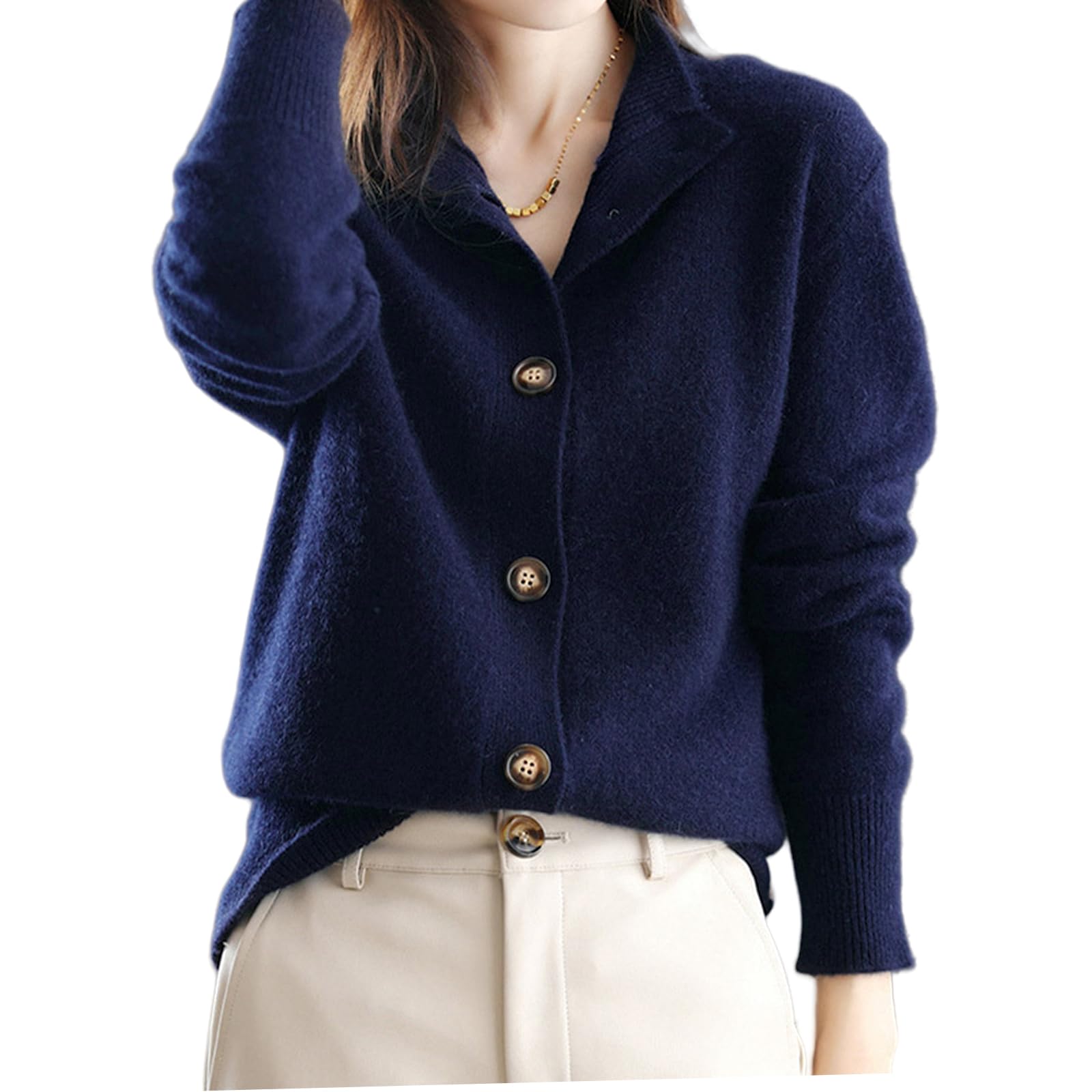 

LrisIuza Ech Женский вязаный кардиган, Легкий свитер-пальто с длинным рукавом и однотонной расцветкой, Повседневный, с открытой передней частью, Один размер