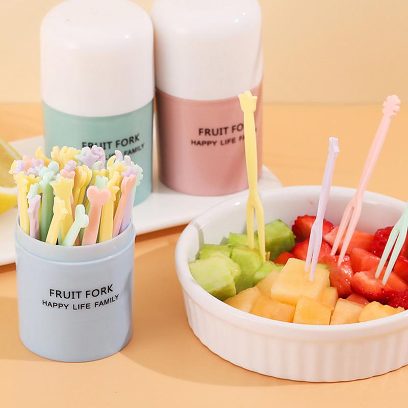 50Pcs/Set Fruit Fork Candy Color Mini Fruit Picks Plastic Snack Dessert Forks