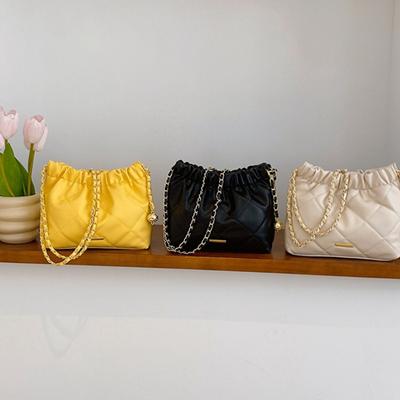 Soft Leather Large Capacity Fashiable Pleated Chain Shoulder Bag, New Stylish Casual Bag, Drawstring Crossbody Bags