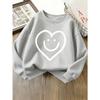 Girls' Oversized Round Neck Sweatshirt - Black & White joyful Face & Heart Print Sweater, Soft Warm Winter Sweater for, Casual & Casual Attire