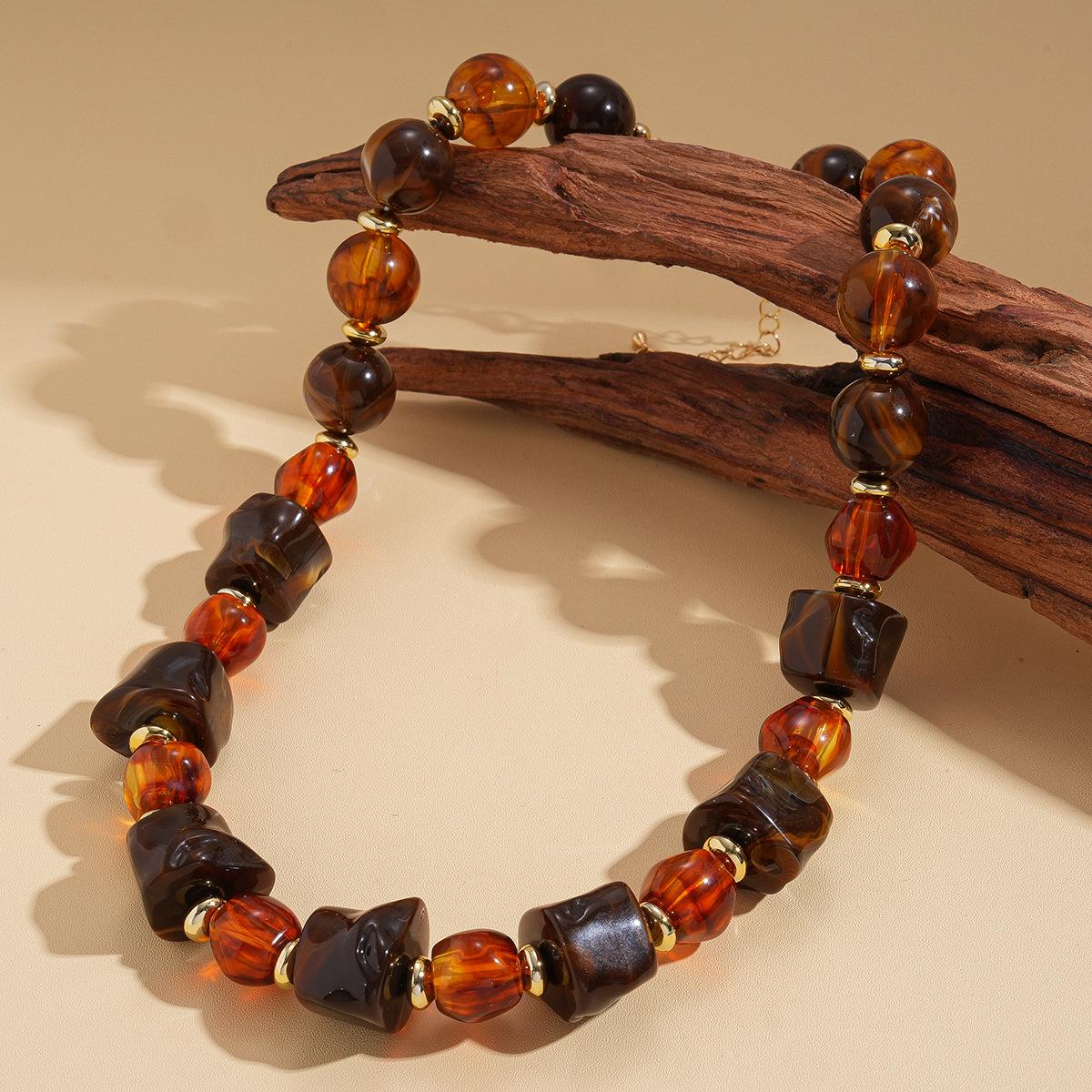 Европейская и американская акриловая бусина неправильная геометрическая круглая цепочка для свитера ретро этнический стиль нишевое ожерелье