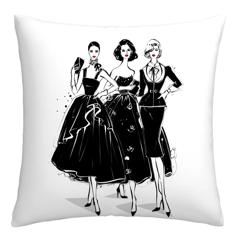Fashion Illustration Pillowcase, Girl's Favorite Cushion Cover, Sofa Decoration Cushion Cover Home Decoration 50x50 40x40 60x60