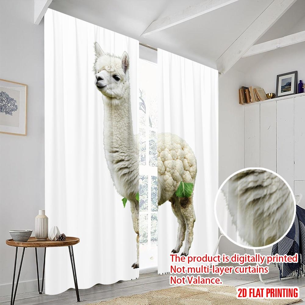 2 Stück 2D Flachdruck Vorhänge Alpaka Blumenkohl Gemüse Polyester Ohne Strom 0 Perfekt für Feiertagspartys Heimdeko