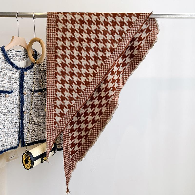 Autumn and winter bird grid imitation cashmere jacquard triangle scarf stacked shawl versatile small scarf warm multi-purpose scarf