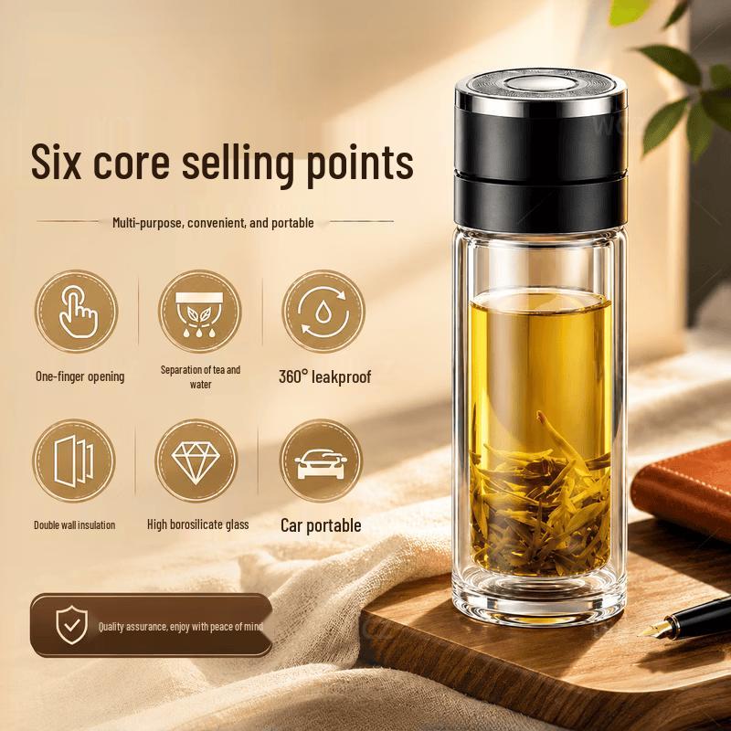 Zhi Mei Huan Qiu Double Wall Glass Insulated Tea & Water Bottle