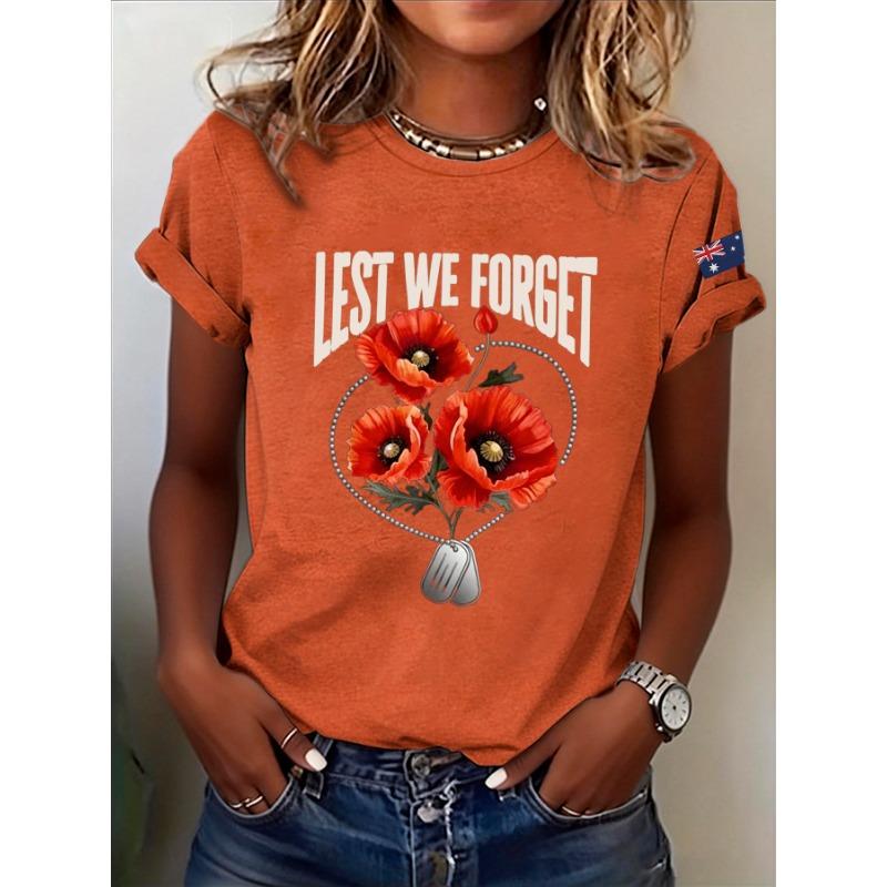 T-shirt da Donna con Stampa Giorno dell'Anzac Lest We Forget Estate Casual Girocollo Manica Corta Top Magliette
