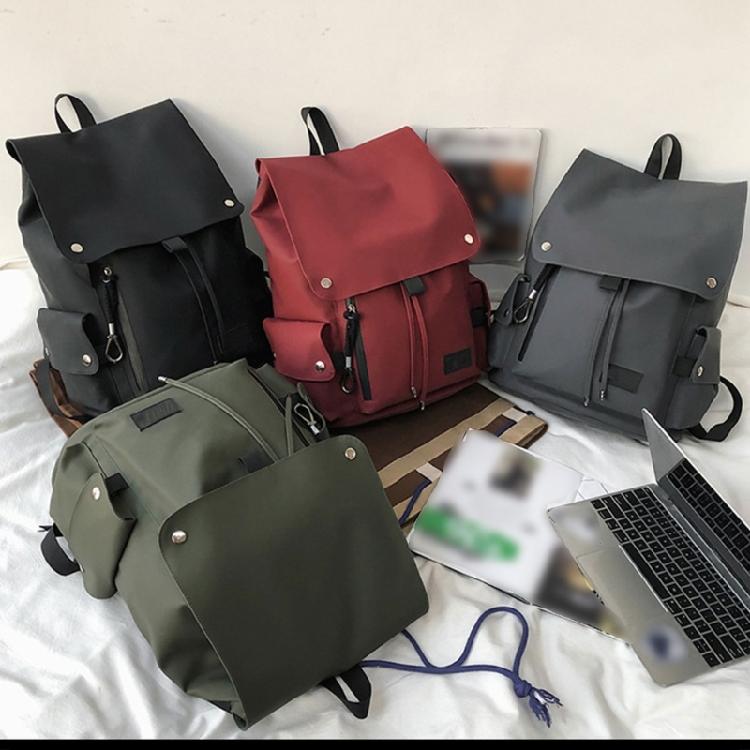 Versatile Student PU Backpack Water Resistant Large Flap Cover Drawstring Daypack School Book Bag for Daily Essential