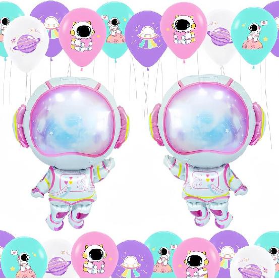 22Pcs Astronaut Balloons for Girls/First Trip Around the Sun/Purple Outer Space Astronaut 4D Planet Balloons for Girl/Galaxy Planet Space Travel UFO Astronaut Balloons 22 Pcs