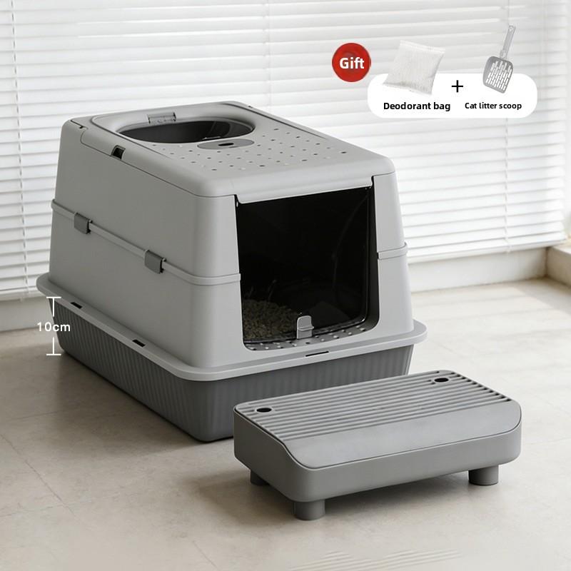 Stainless Steel Closed Cat Litter Box, Fully Closed Flip, Oversized, Heightened and Thickened Anti-splash Top-entry Cat Toilet