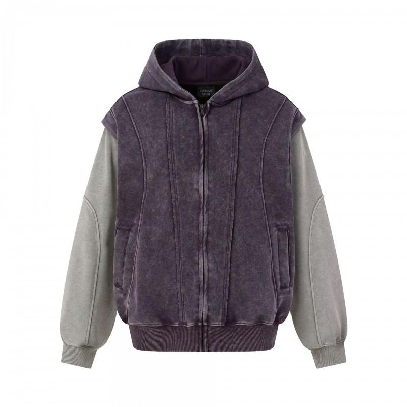 Mens Oversized Hooded Zip-Up Sweatshirt With Washed Vintage Look Cotton Blend Casual Streetwear
