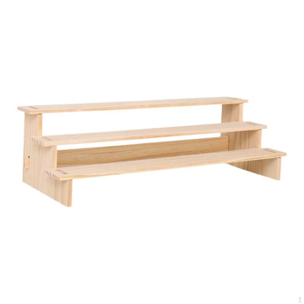 Wooden Display Shelf, Tiered Organizer Stand, Desktop Figurine Rack, Home Office Decor Natural Wood