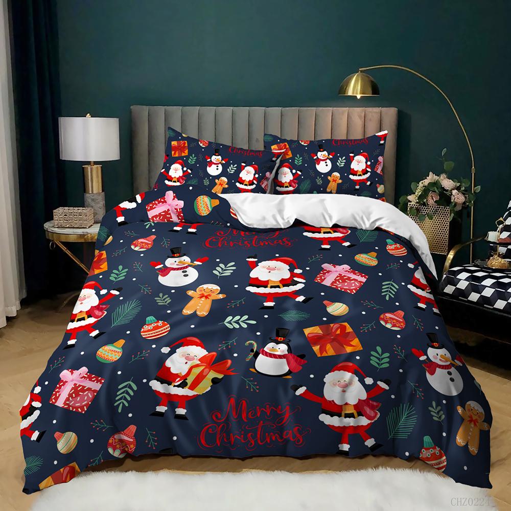 Christmas Duvet Cover Set Winter Snowman Santa Claus Christmas Stocking Bedding Set Double Queen King Size Polyester Qulit Cover
