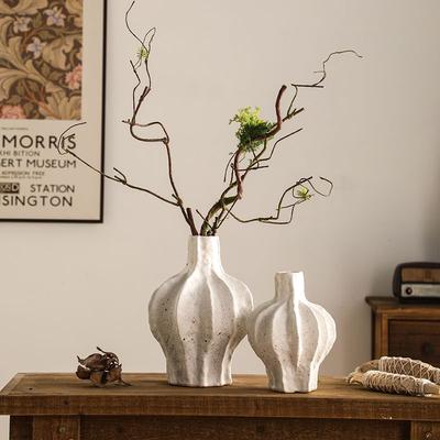 Zen Retro Handmade Rough Pottery Matte White Ceramic Vase Ornaments Home Study Accessories Tea Room Homestay Decoration Crafts