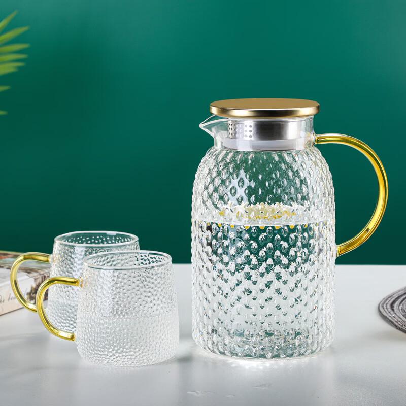 Bo Yiduo 1.4L Borosilicate Glass Pitcher with Gold Stainless Steel Lid