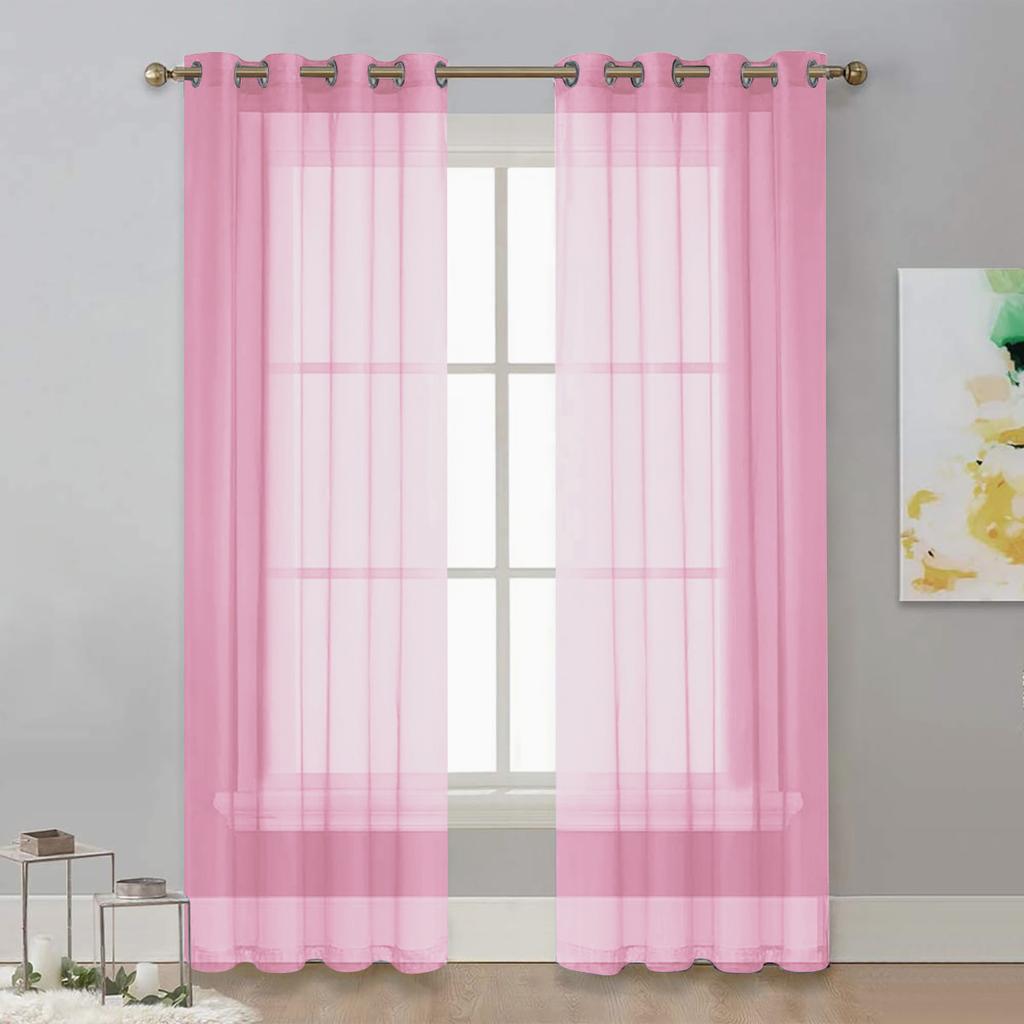 1pc Modern Solid Colour Sheer Curtain, Curtains for Living Room, Bedroom, Home Decoration, French Window Screen Grommet Top