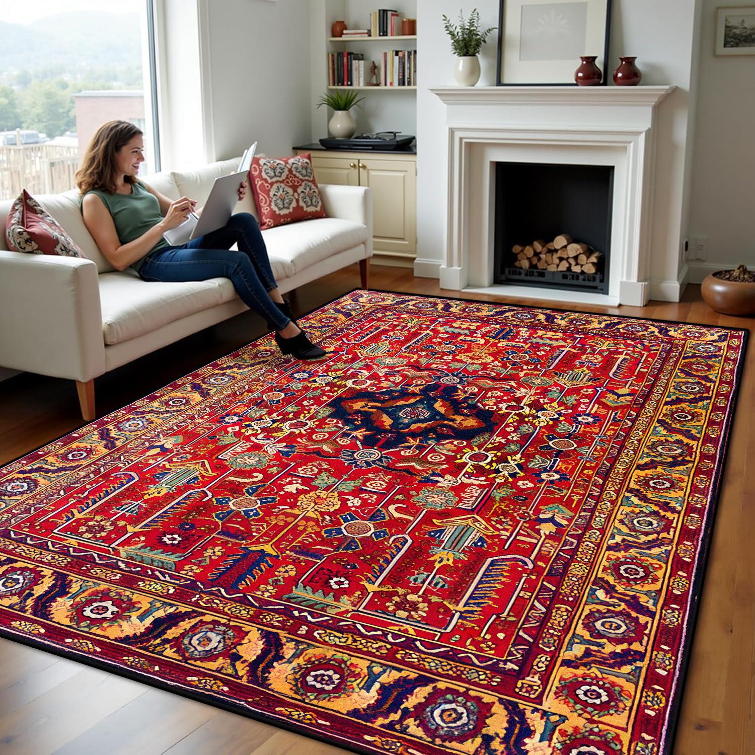 

Turkey Persian Bohemian Red Area Large Carpet Rug for Living Room Bedroom Sofa Doormat Decoration Kid Play Non-slip Floor Mat 60x90cm