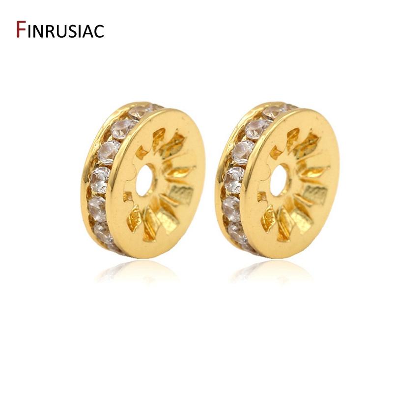 

Gold Plated Zircon Rhinestone Spacer Beads For Jewellery Making 6mm 8mm 10mm Round Separate Beads DIY Bracelets Necklace 8mm