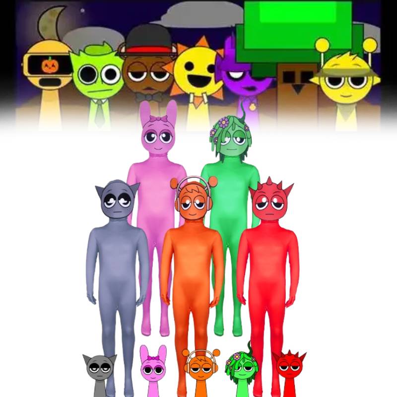 Cosplay Incredibox Sprunki Kids Adults Jumpsuits Halloween Costume Bodysuit