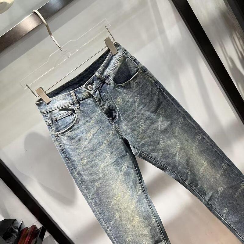 JYL Mens Jeans  All-over Print American Vibe Loose Wide Leg Denim