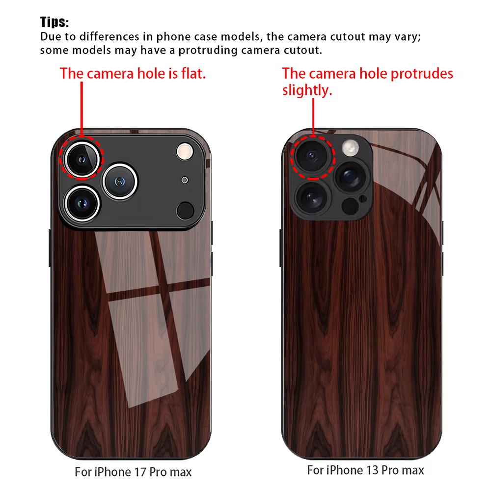 Wood grain pattern tempered glass phone case suitable for iPhone 17 16 15 14 13 12 11 Pro/Max/Plus shockproof back cover