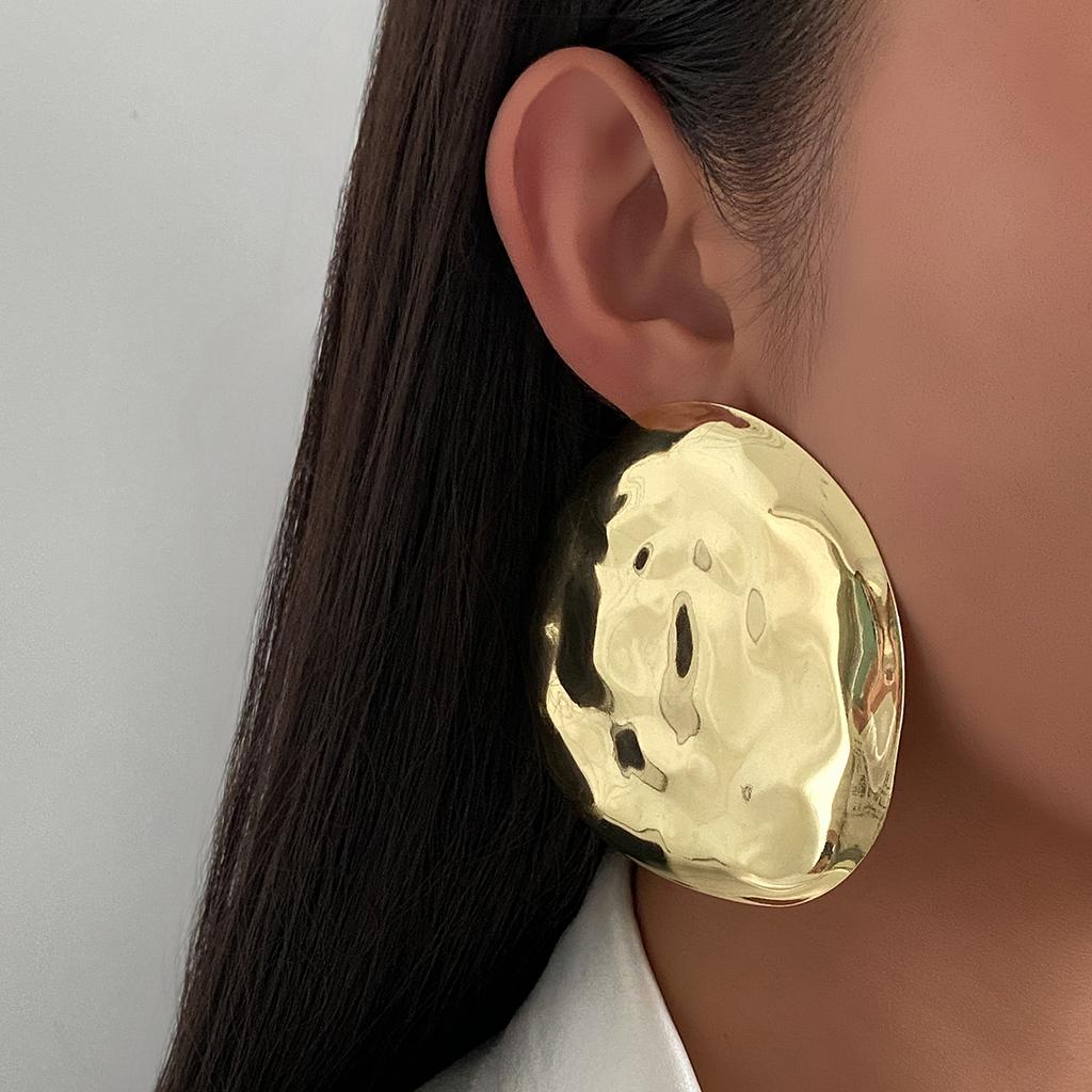 Ingemark Exaggeration Irregular Big Texture Round Stud Earrings Women Minimalism Gold Color Metal Piercing Earring New Jewelry