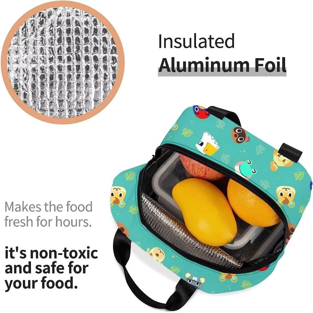 Small Animals Cartoon Lunch Bag Leakproof Tote Bag for Boys Girls Reusable Waterproof Insulated Lunch Box for Picnic Work School