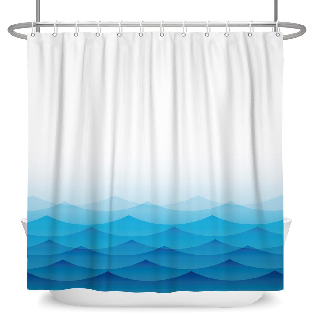 Coastal Beach Shower Curtain Ocean Wave Seaside Landscape Print Waterproof Bath Curtain For Bathroom Decor Polyester With Hooks