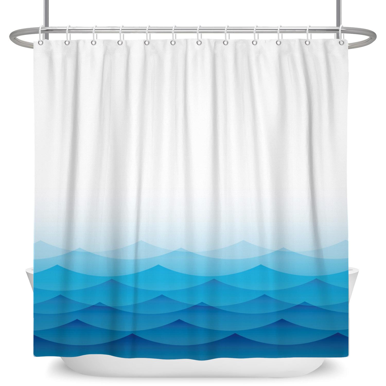 Kuststrand Douchegordijn Oceaan Golf Zeegezicht Print Waterdicht Bad Gordijn Voor Badkamer Decor Polyester Met Haken W90cm x H180cm