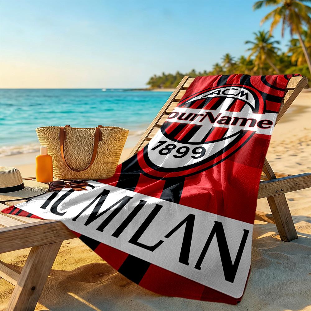 Ac Milan Customize Text Beach Towel High Absorbency & Quick-Dry Suitable for Swimming Gym Camping Yoga Vacation