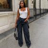 Women  Summer Casual High Waisted Wide Leg Denim Pants With Removable Skirt Overlay